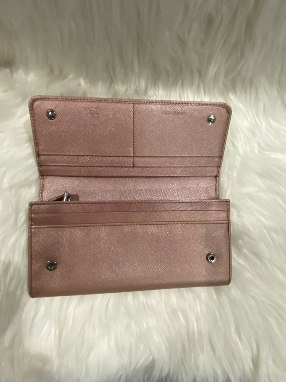 PRADA Rose Gold Saffiano Leather Long Wallet with Silver Logo - Picture 10 of 16